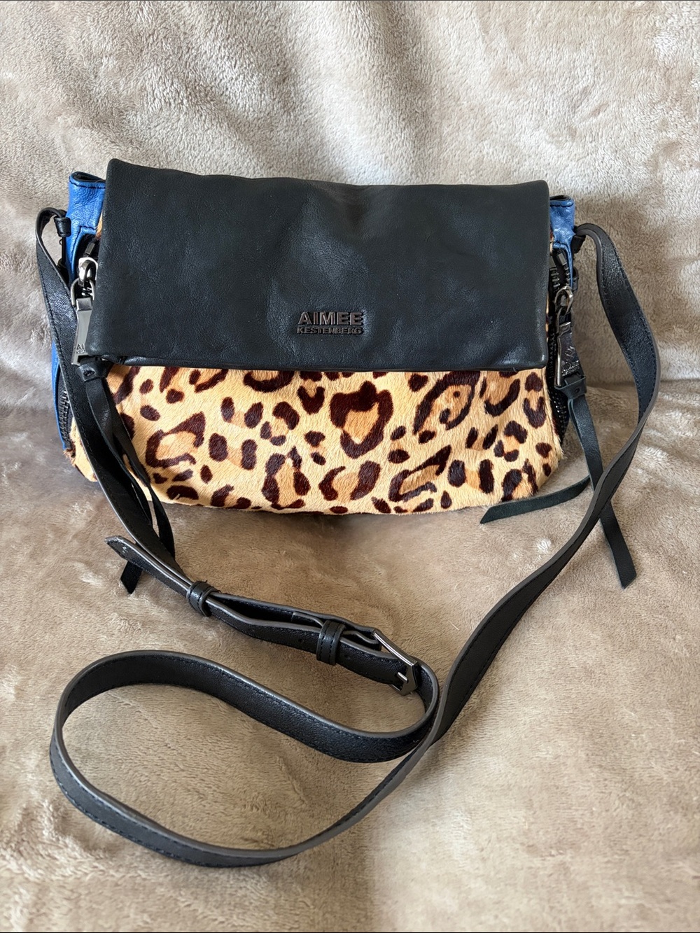 Aimee Kestenberg vintage  Black, Leopard & Blue Crossbody Bag